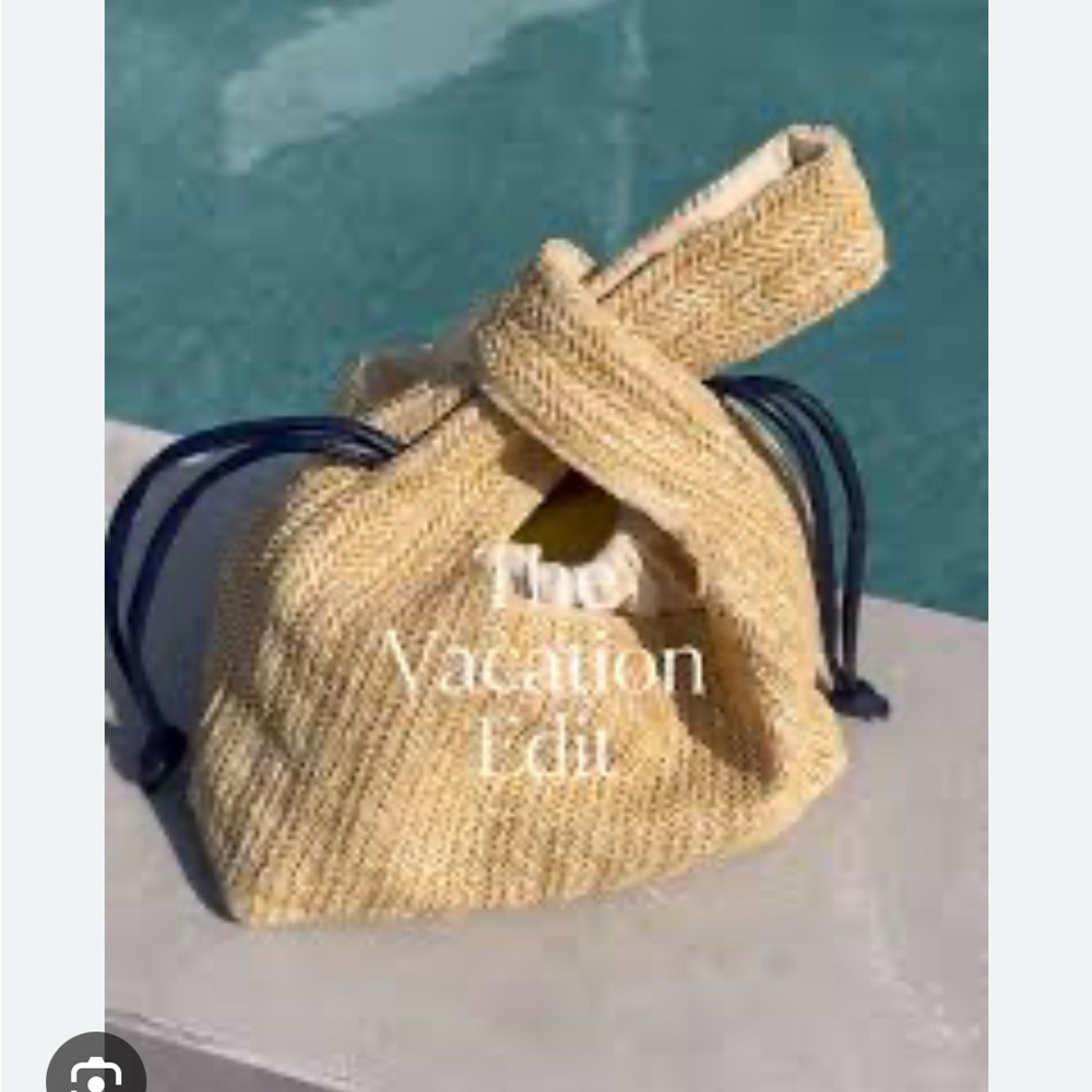 New Blue Mercury Tan Woven Straw Bag